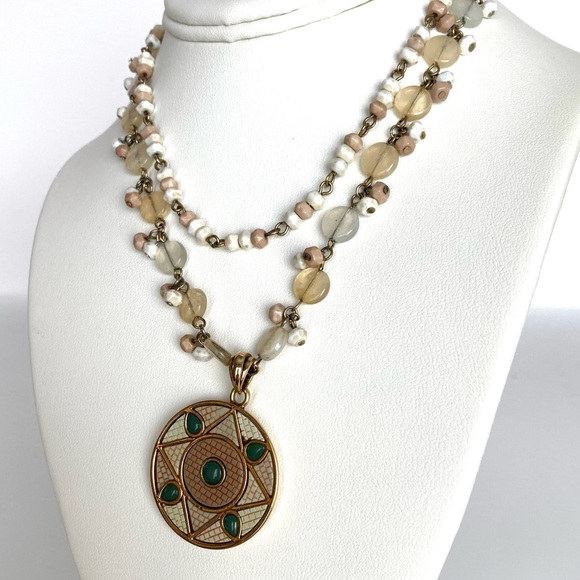 Vintage MONET Double Strand Beaded Pendant Necklace - Picture 2 of 7